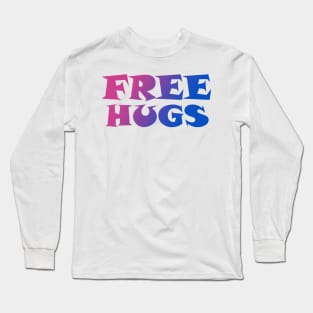 Pink and Blue Gradient Free Hugs Fun Typography Graphic Design Long Sleeve T-Shirt